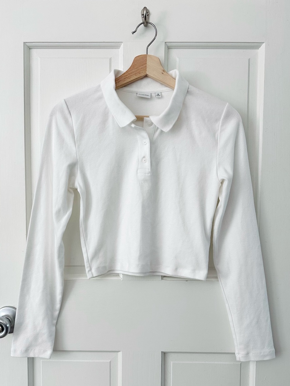 Sunday Best Aritzia White Polo Collared Long-Sleeve Crop Top Size M
